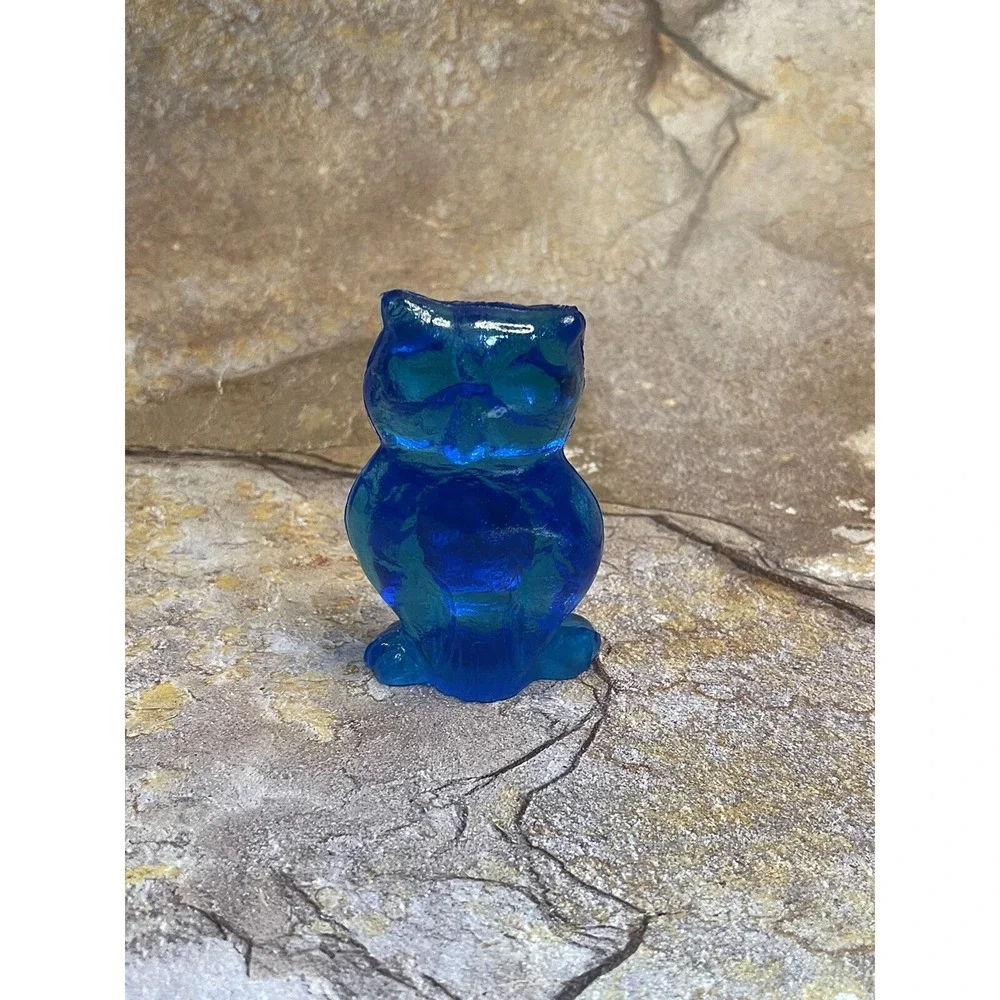 Vintage Kanawha Bright Blue Glass Owl Art Glass Figure